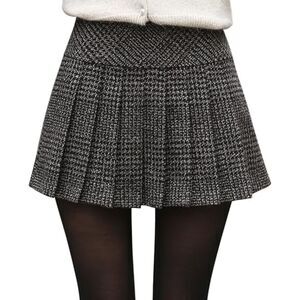 Plaid High Waist A-Line Wool Pleated Short Skirt, XL, 4D-144B008